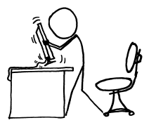A stick figure is vigorously shaking a computer display.