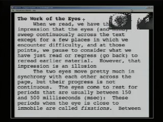 A screenshot of text that reads 'When we read, we have the impression that the eyes sweep continuously across the text...'