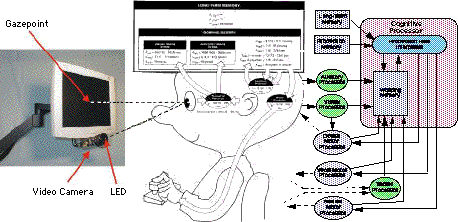 An eye tracker connected to a simulated human information processor