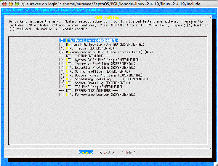 Figure 1: KTAU Linux kernel configuration.