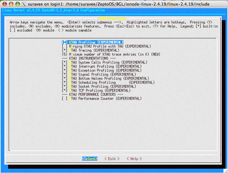 Figure 2 : KTAU Linux kernel configuration.