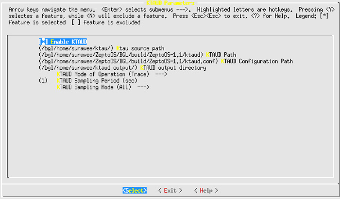 Figure 1 : KTAUD configuration page from ZeptoOS configuration tool.