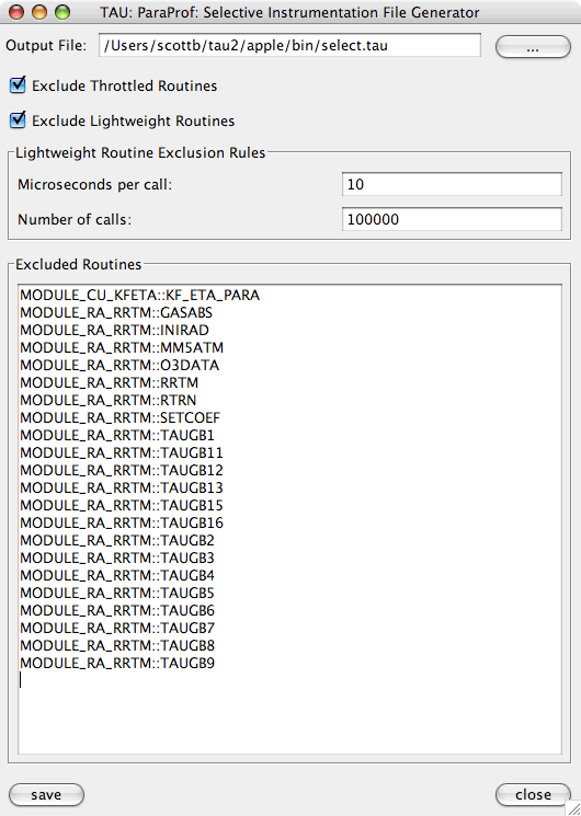 Selective Instrumentation Dialog