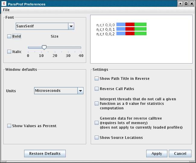 ParaProf Preferences Window