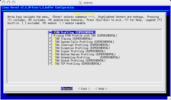 KTAU configuration screenshot.